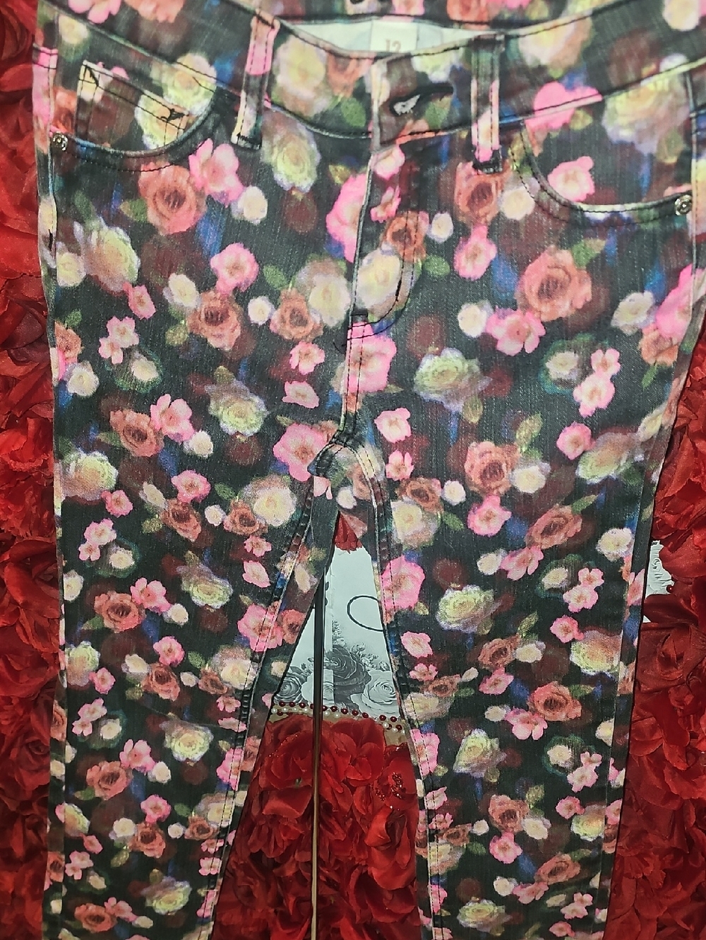 Justice Floral Skinny Jeans - Pink & Green